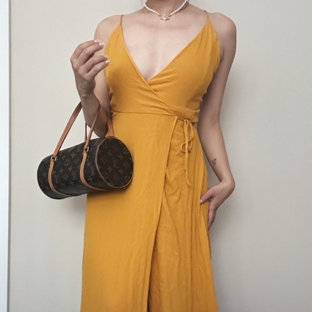 Forever 21 Mustard Yellow Tie Front Maxi Dress